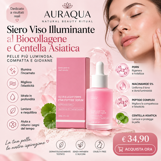 Auraqua Pink Peptide Serum – Siero Viso Illuminante PDRN & Peptidi 30 ml